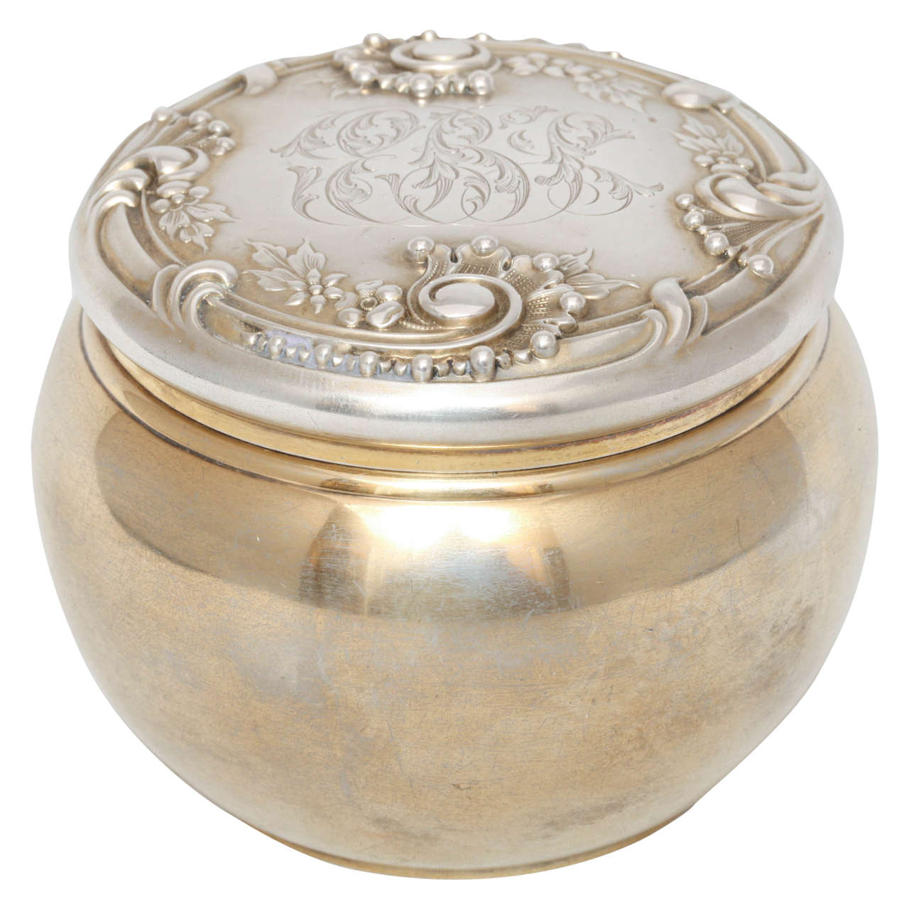 Unusual Victorian All Sterling Silver Gilt Dresser or Trinkets Jar