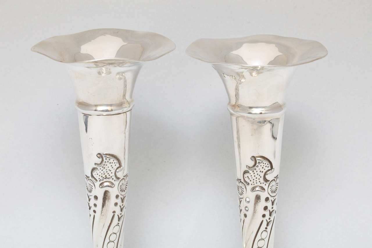 Edwardian Pair of Sterling Silver Bud Vases at 1stDibs