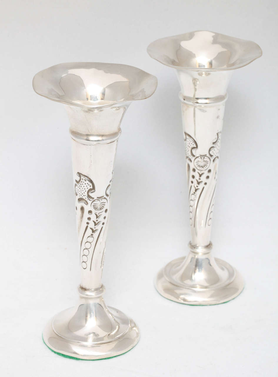 Edwardian Pair of Sterling Silver Bud Vases at 1stDibs