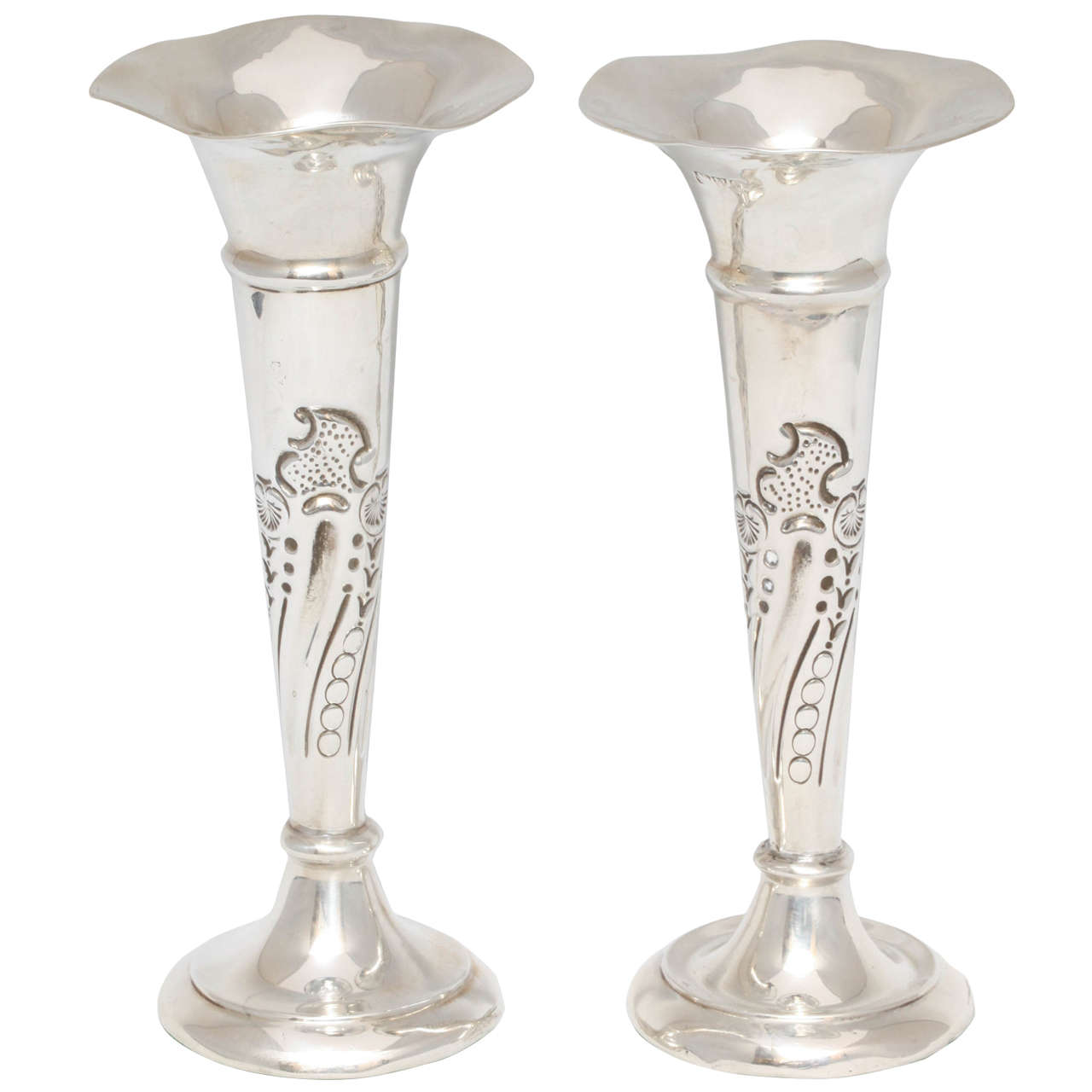Edwardian Pair of Sterling Silver Bud Vases at 1stDibs