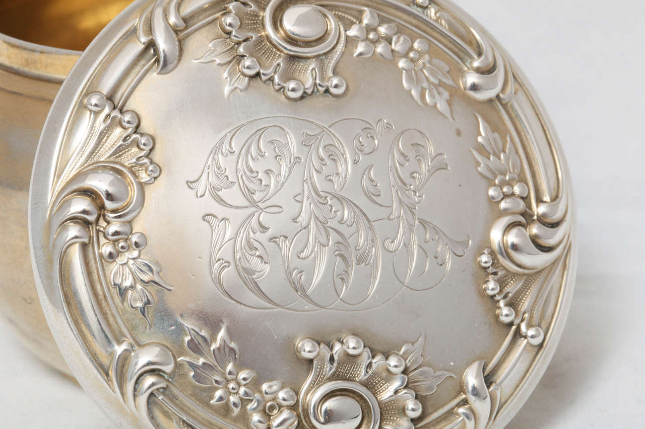 Unusual Victorian All Sterling Silver Gilt Dresser or Trinkets Jar For