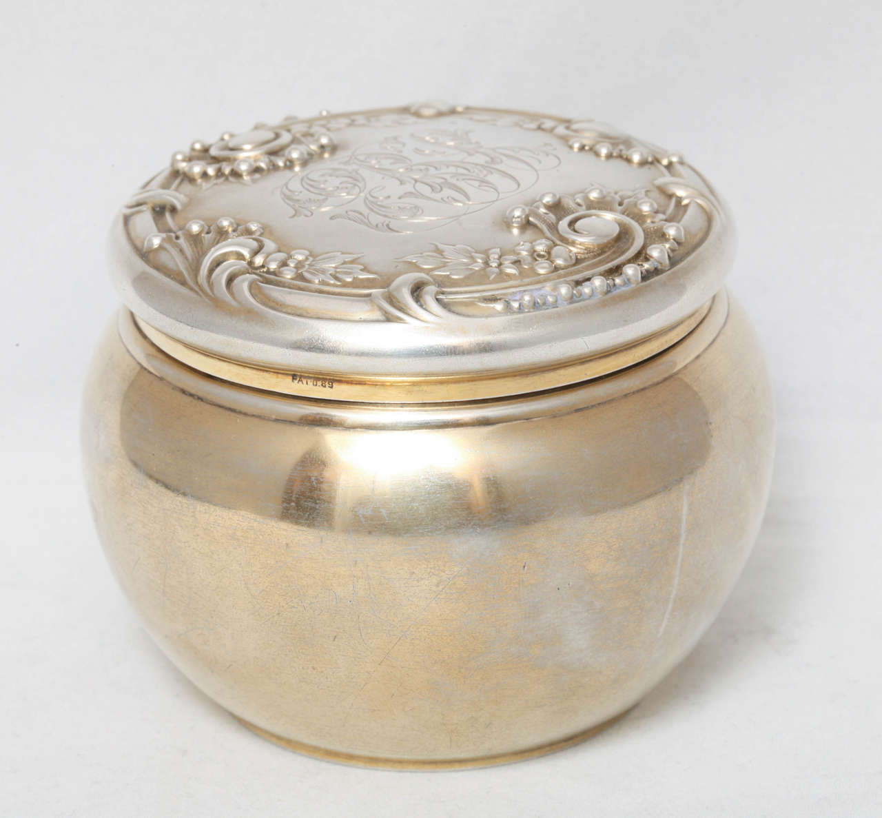 Unusual Victorian All Sterling Silver Gilt Dresser or Trinkets Jar For