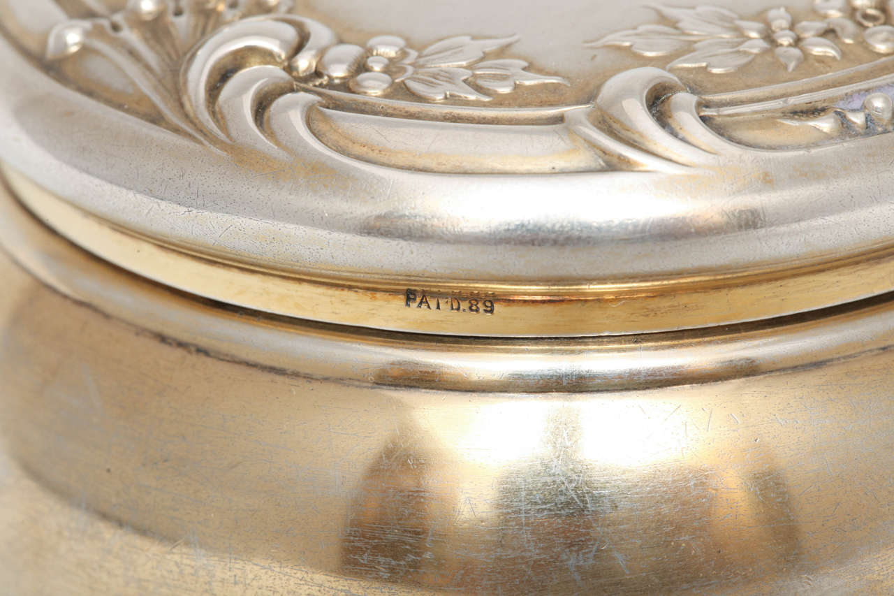 Unusual Victorian All Sterling Silver Gilt Dresser or Trinkets Jar For