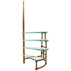 Italian Brass and Glass Tiered Shelf in the Style of Fontana Arte, circa 1954