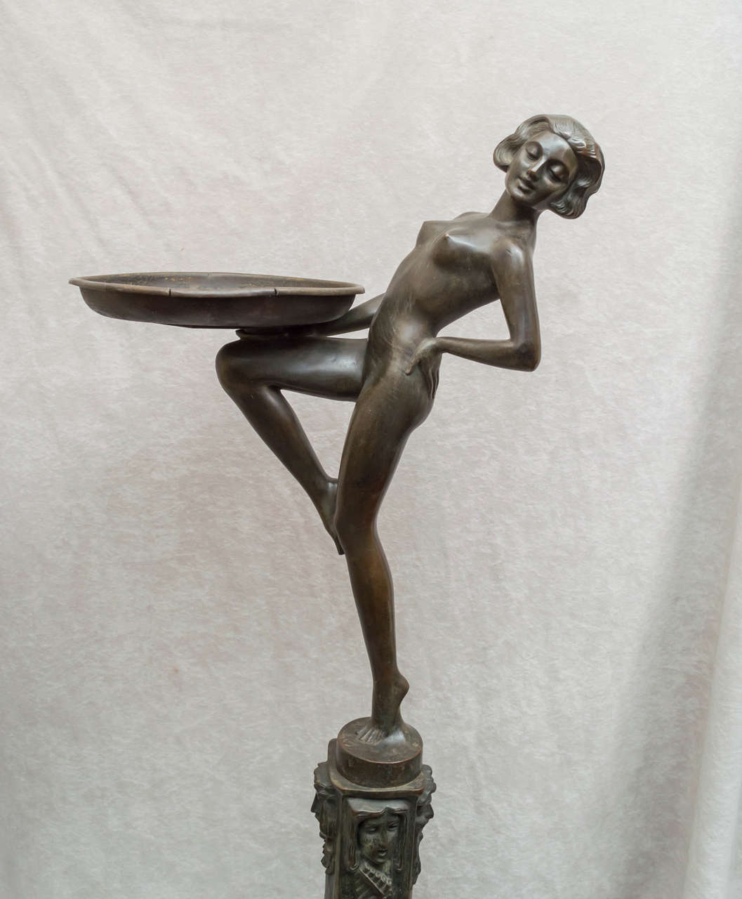 Art Deco Huge Austrian Bronze Sculptural Ashtray of a Nude, Nouveau or Deco