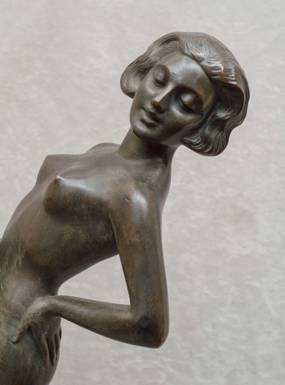 Cast Huge Austrian Bronze Sculptural Ashtray of a Nude, Nouveau or Deco