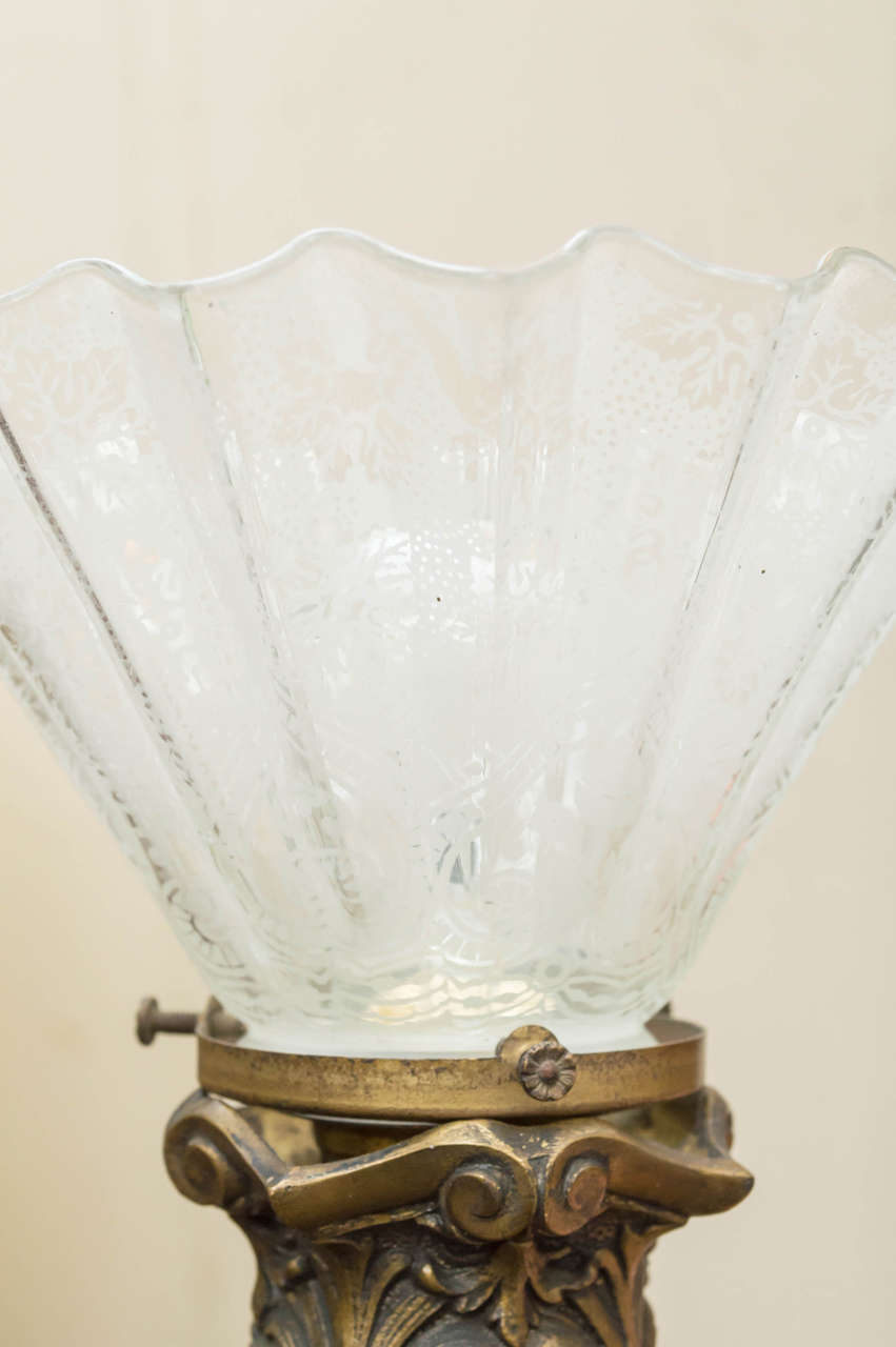 20th Century Pair of Belle Époque Two-Arm Sconces with Original Glass Shades