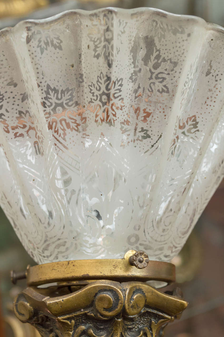 Pair of Belle Époque Two-Arm Sconces with Original Glass Shades 2