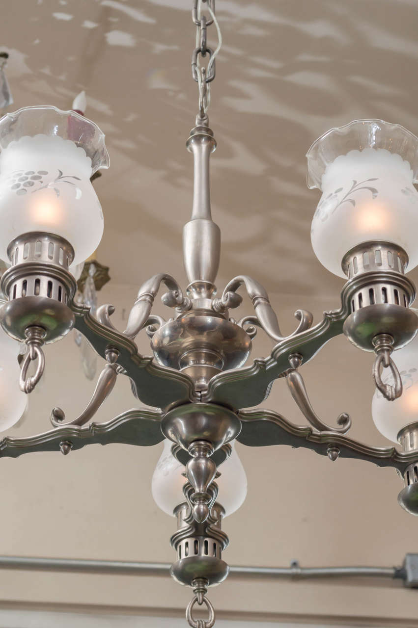 American Five-Arm Brushed Nickel Chandelier Colonial Style