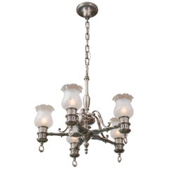 Antique Five-Arm Brushed Nickel Chandelier Colonial Style