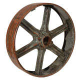 Antique 19THC ORIGINAL PAINTED IRON WHEEL OR  INDUSTRIAL GEAR