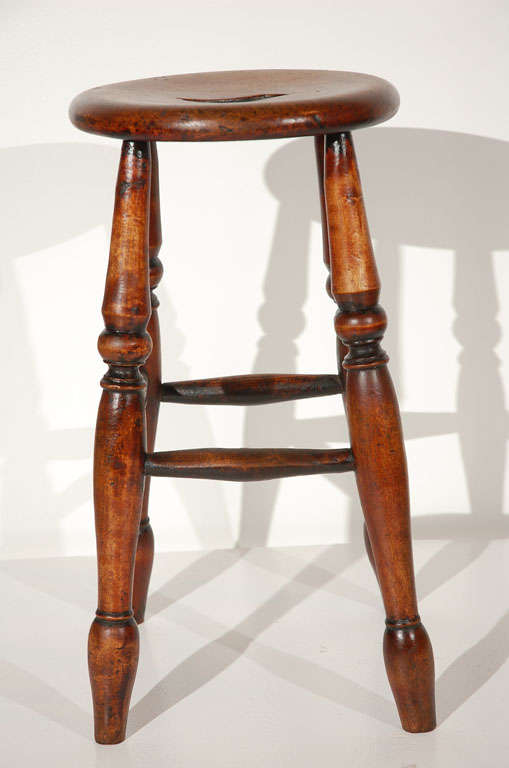 American 18th Century Walnut Stool with Original Old Surface from New England