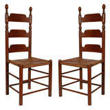 Antique Pair Of Early 19thc Unusual Ladderback Chairs From New England