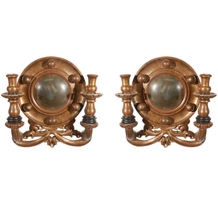 Antique Bullseye Mirror Sconces For Sale