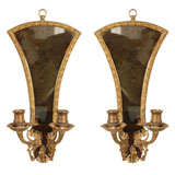 Antique French Mirrored Candle Sconces