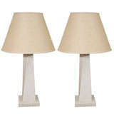 Pair of Contemporary White Marble Twisted Spire Form Lamps