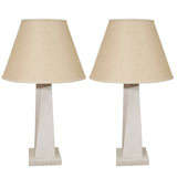 Pair of Contemporary White Marble Twisted Spire Form Lamps