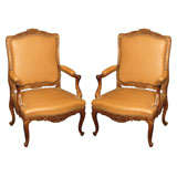 Pair of Antique French Walnut Regence Armchairs
