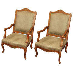 Pair of Antique French Walnut Regence Style Armchairs