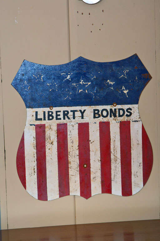 WWI Pacific Railways 13 star sheet iron trade sign for liberty bonds. Subscribing to the American 