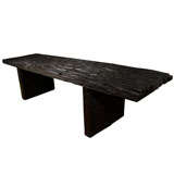 Antique Black Lacquered Reclaimed Rail Road Tie Bench