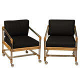 Pair of Lucite & Rattan Lounge Chairs
