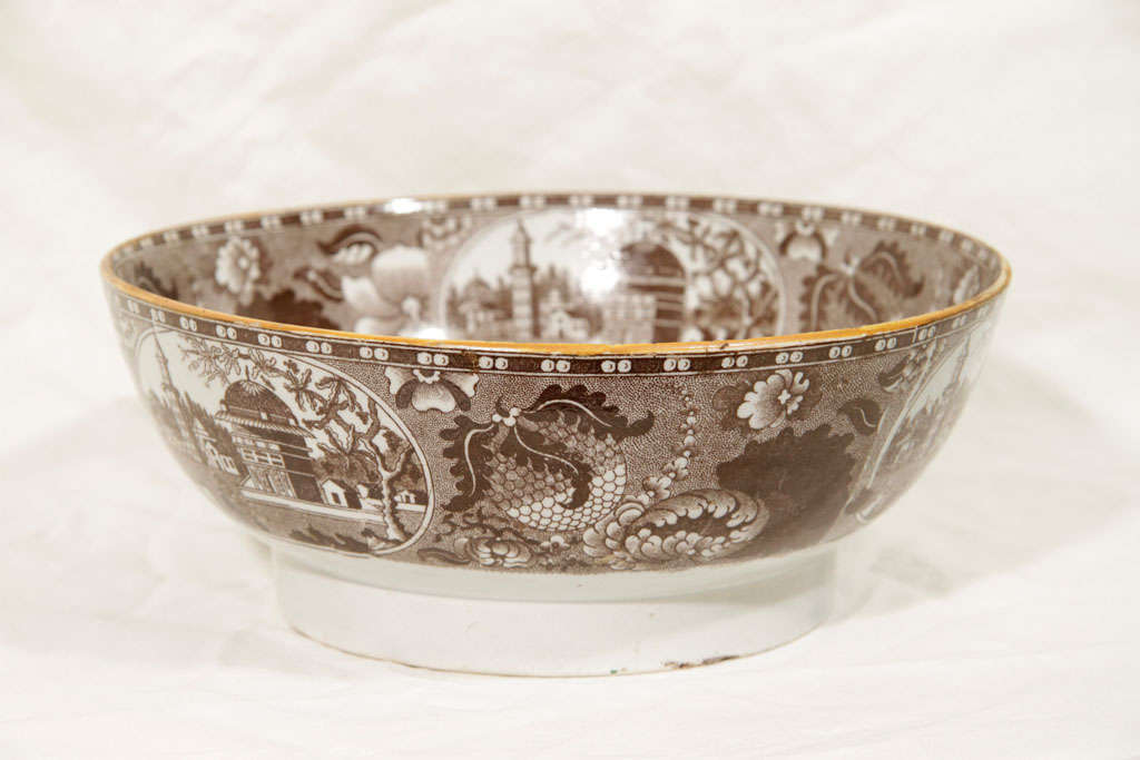 English A Staffordshire Brown Transferware Pearlware Punch Bowl