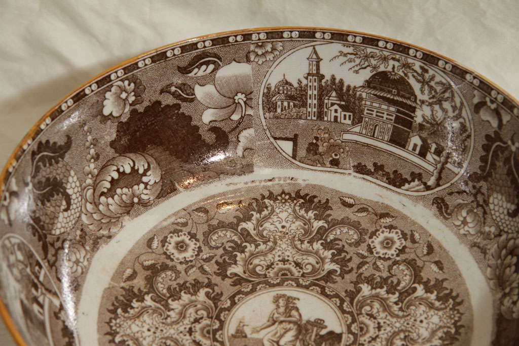 19th Century A Staffordshire Brown Transferware Pearlware Punch Bowl