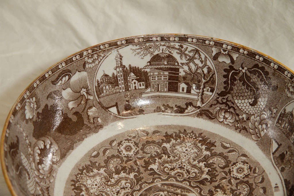 A Staffordshire Brown Transferware Pearlware Punch Bowl 1