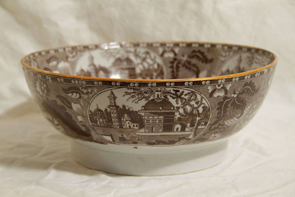 A Staffordshire Brown Transferware Pearlware Punch Bowl 3