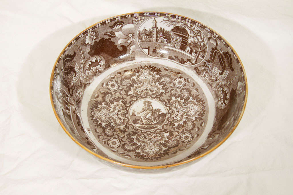 A Staffordshire Brown Transferware Pearlware Punch Bowl 4