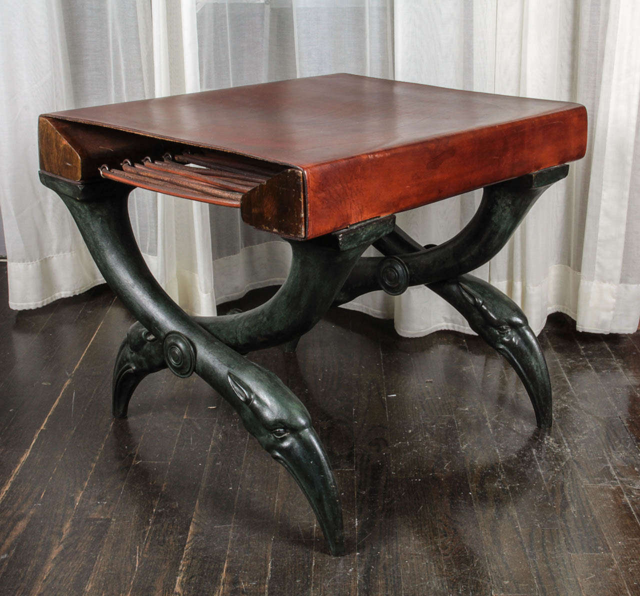 Grand Tour Leather and Bronze Bench, Italy, 19th Century For Sale