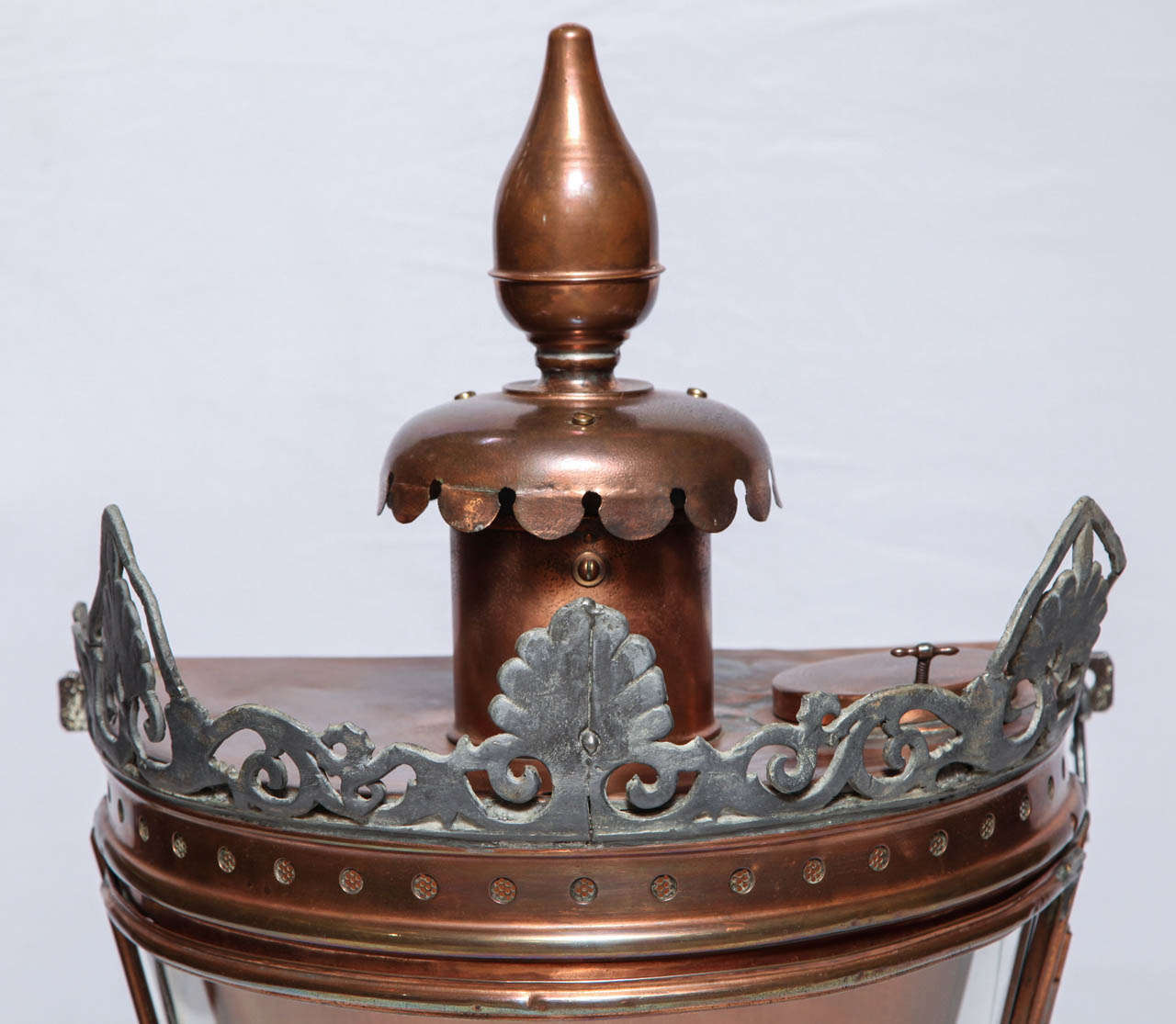 19th Century Bow Fronted Copper Wall Lantern For Sale