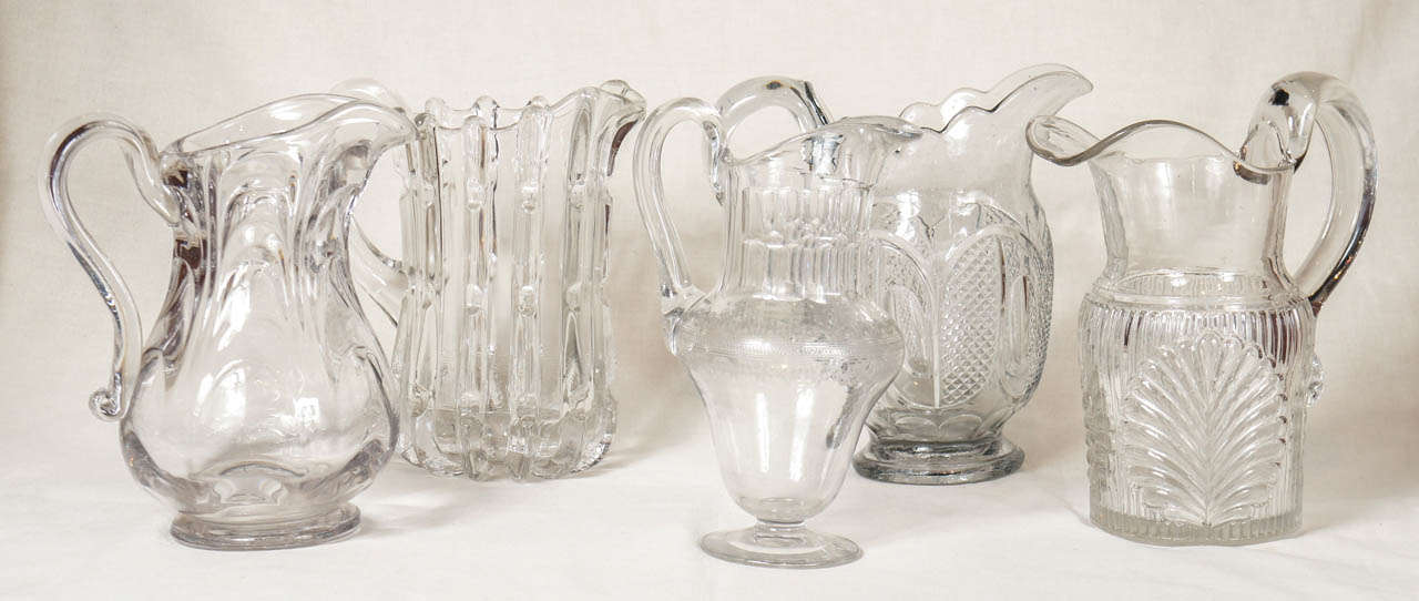 A Unique Selection of Late 19th Century Pressed Glass Pitchers.
Some Tradition Patterns and some more Unique
Each Priced Individually