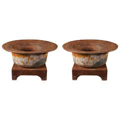 Pair of Iron Rimmed Planters on Bases 2