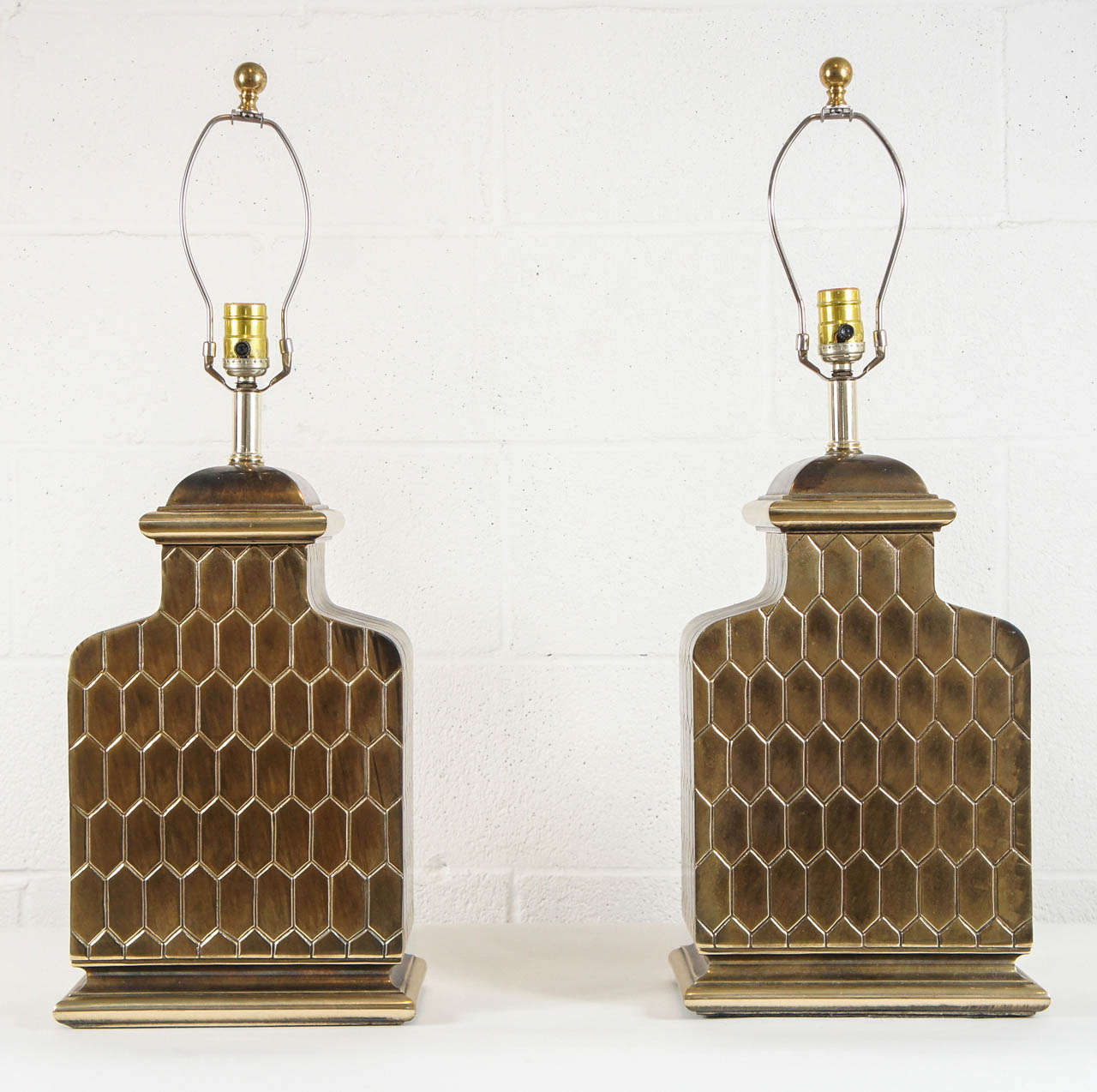 American Great Pair of Fish Scaled Brass Lamps
