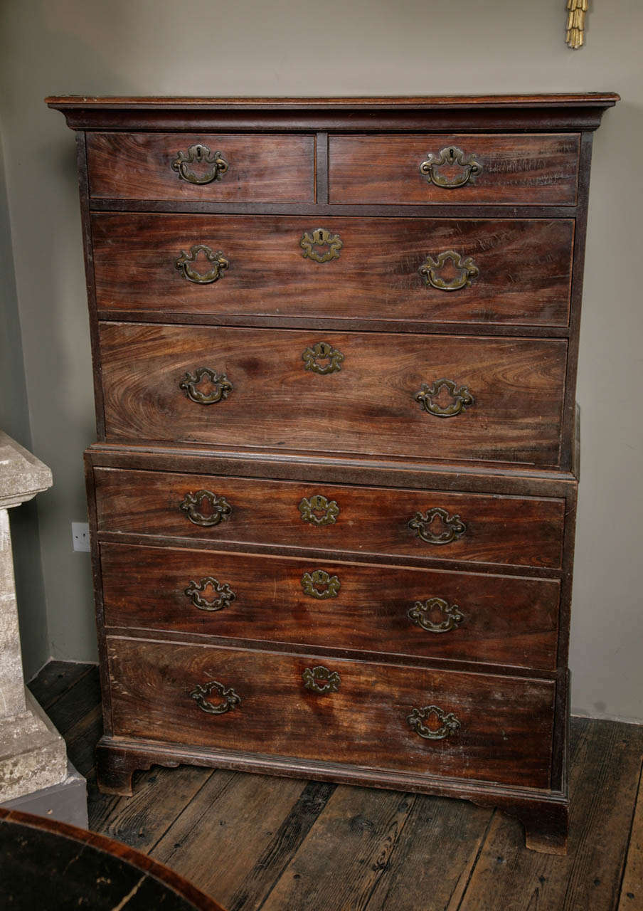 George III chest on chest of two short and five long drawers fitted open brass handles
Provenance: The residual contents of Aubrey House, Aubrey Walk, Holland Park, London.