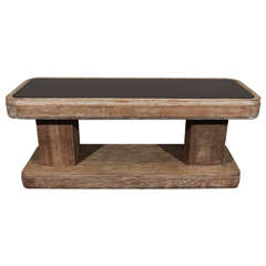 Cerused Oak Console Table with Black, Glass Top