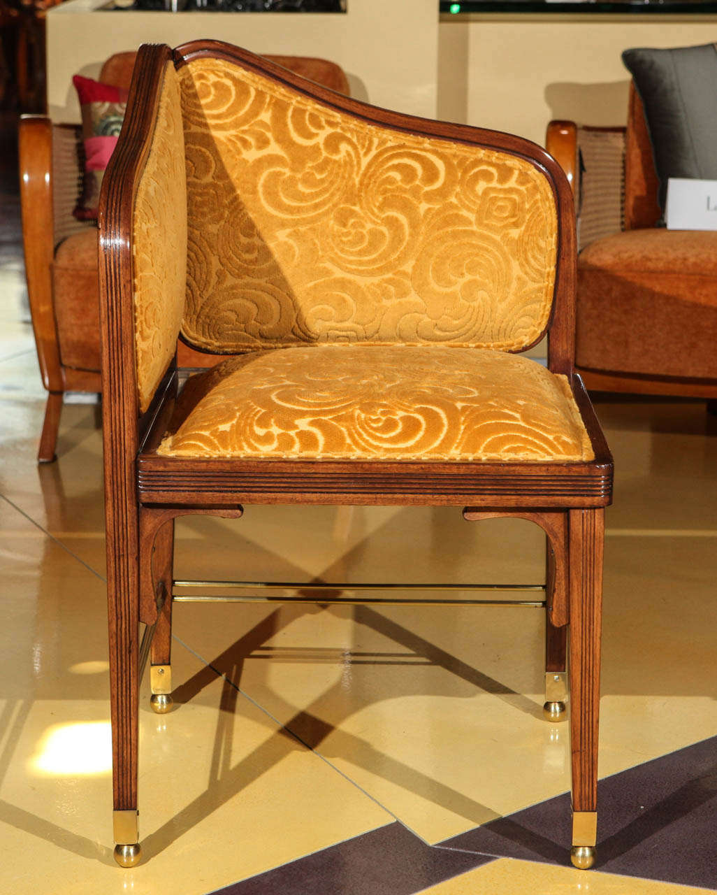 Vienna Secessionist corner chair designed by Otto Wagner and manufactured by J. & J. Kohn, new fabric.