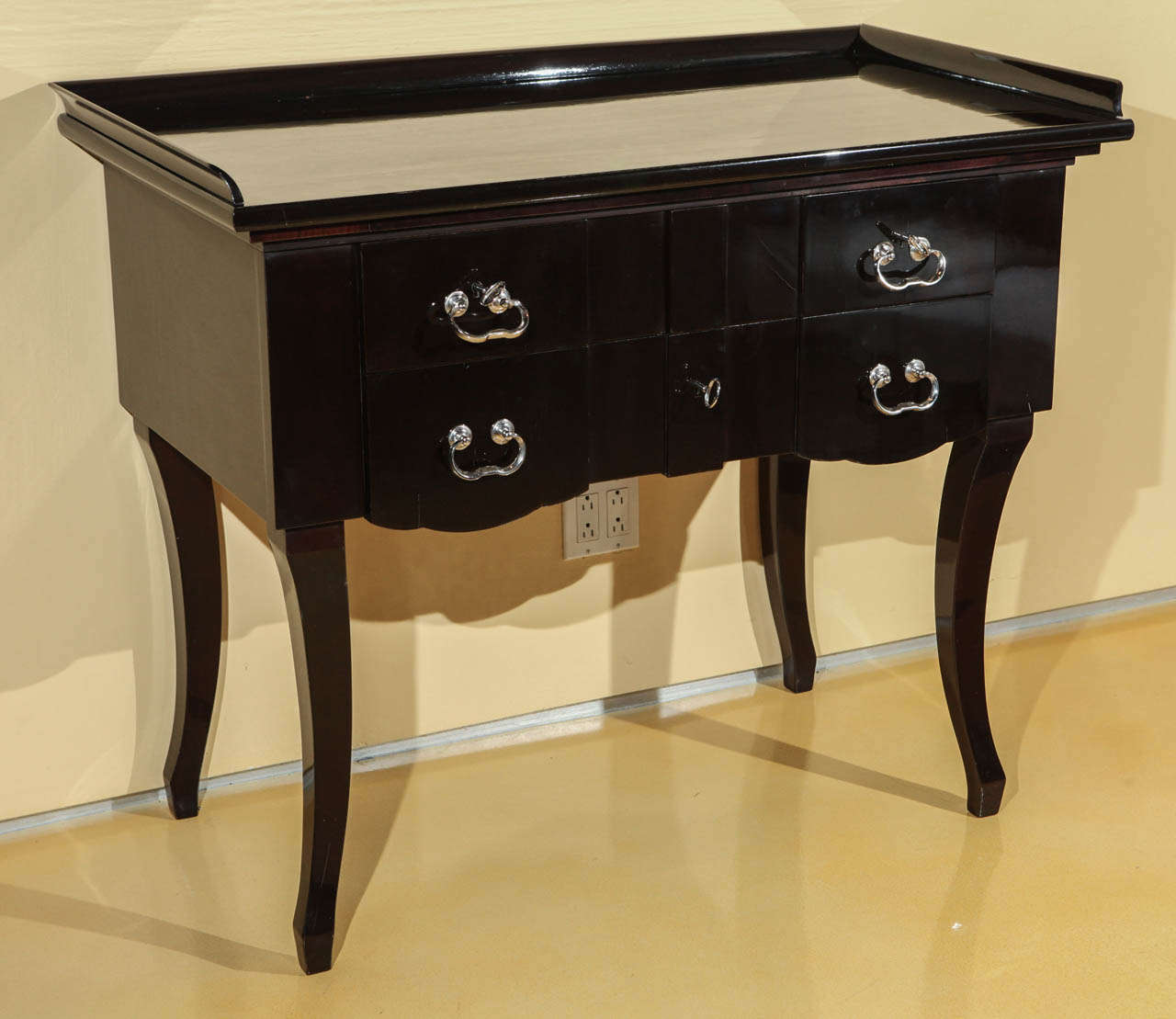 Hungarian Neo Baroque lacquered dark walnut sideboard with ray top.