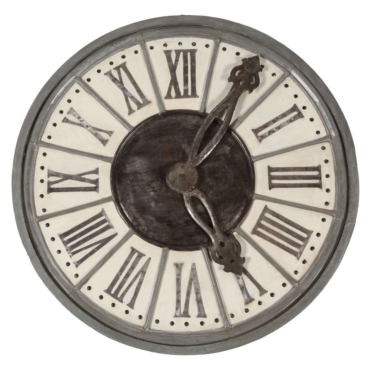 Large Contemporary Wall Clock in Iron and Mango Wood For Sale
