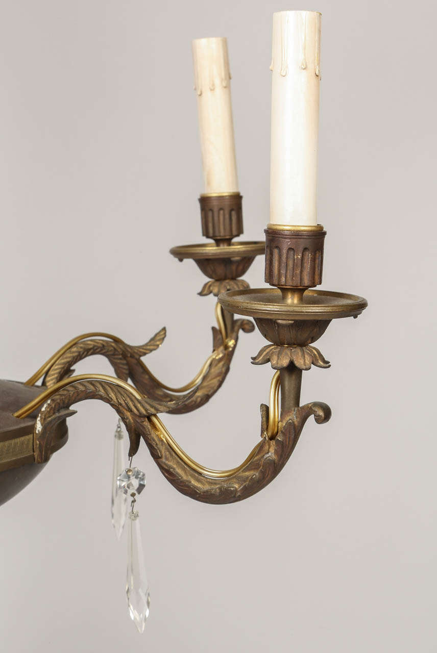 French Maison Jansen Empire Style Bronze Six-Light Chandelier For Sale