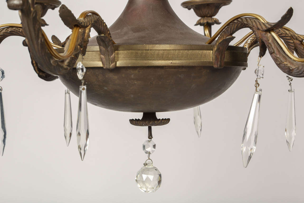 Maison Jansen Empire Style Bronze Six-Light Chandelier In Excellent Condition For Sale In Los Angeles, CA