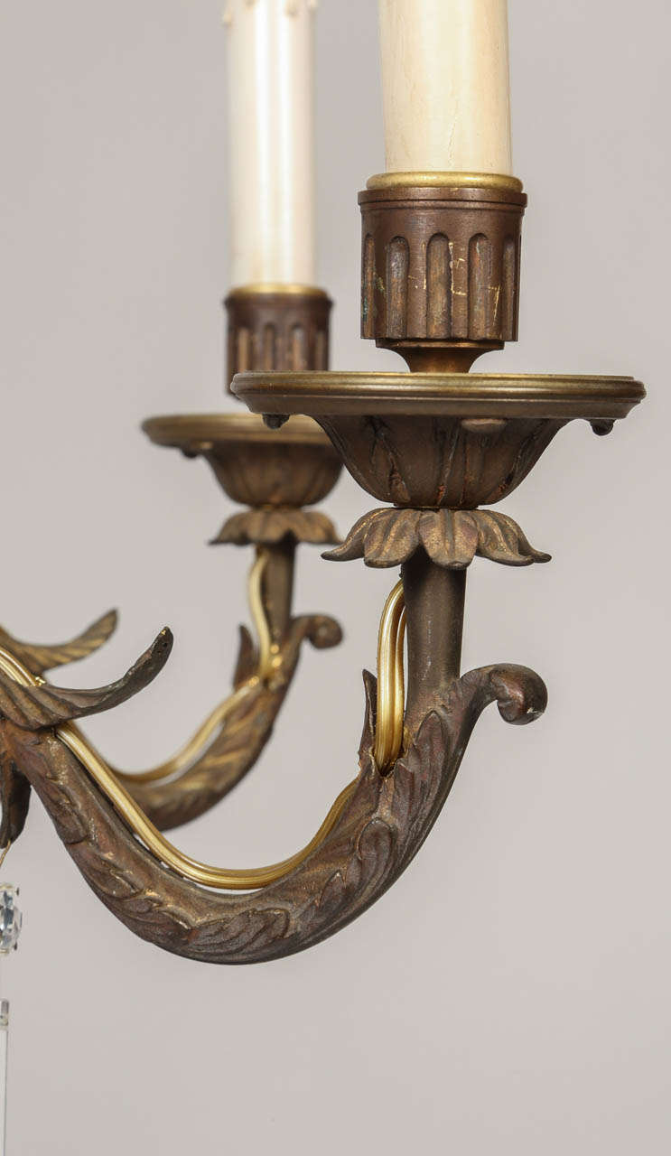 Mid-20th Century Maison Jansen Empire Style Bronze Six-Light Chandelier For Sale