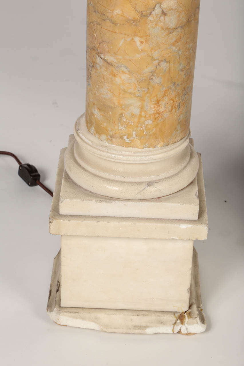Pair of Giallo Marble Column Lamps In Good Condition In Los Angeles, CA