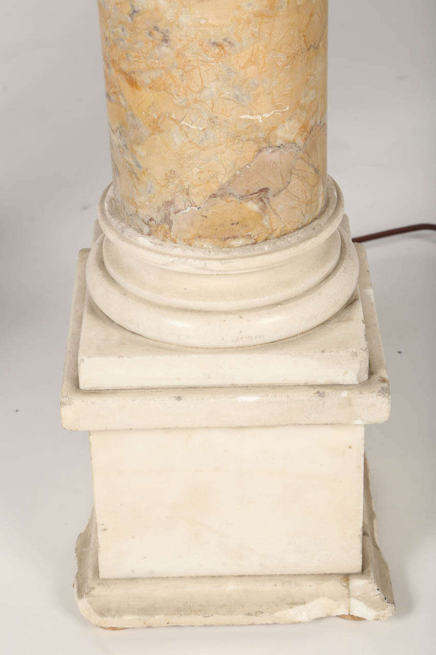 Pair of Giallo Marble Column Lamps 1
