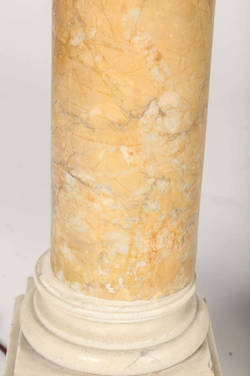 Pair of Giallo Marble Column Lamps 2