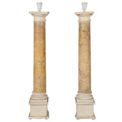 Pair of Giallo Marble Column Lamps