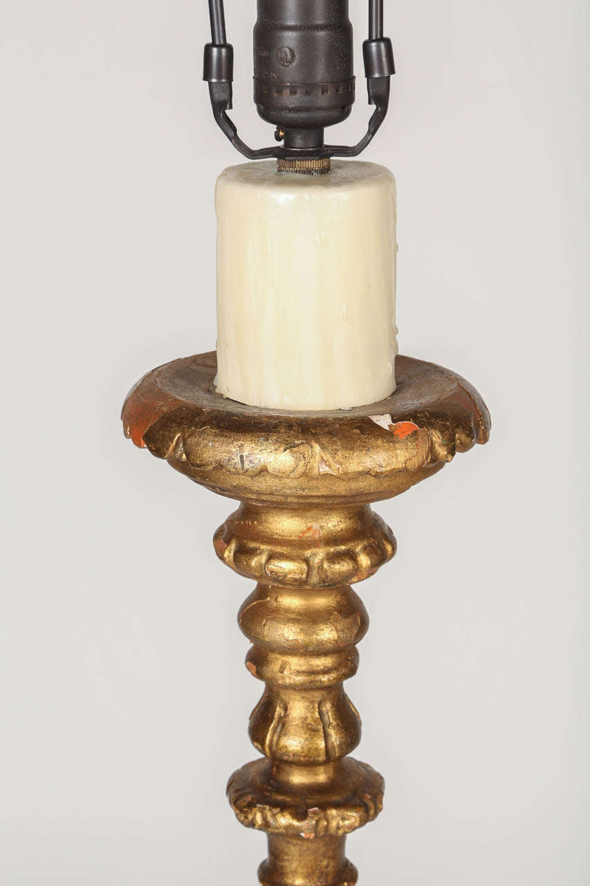 Italian  Pair of Renaissance Style Giltwood Pricket Lamps