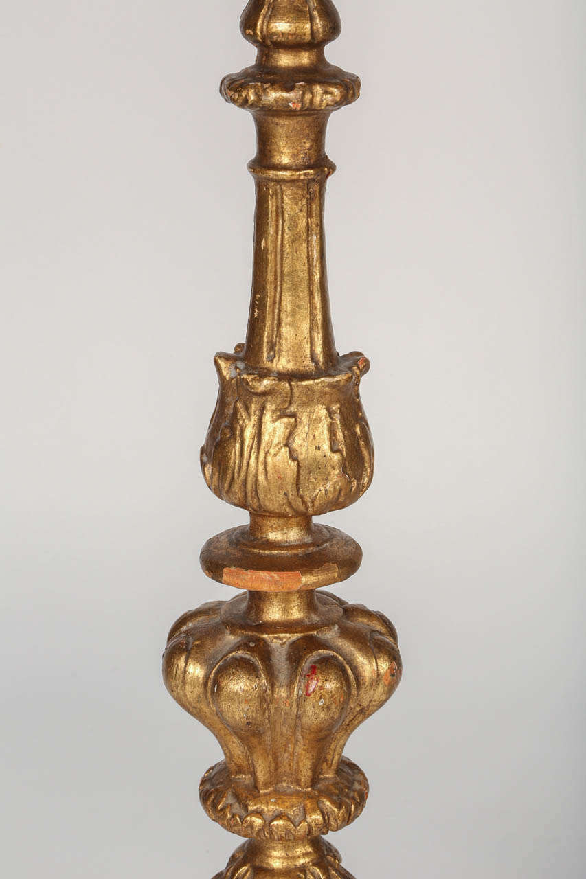  Pair of Renaissance Style Giltwood Pricket Lamps In Good Condition In Los Angeles, CA